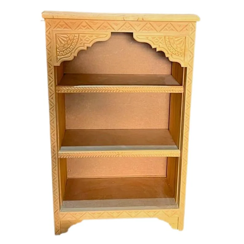Hand‑Carved Moroccan Bookcase, Solid Cedar Wood Bookshelf, Arched Boho Shelf