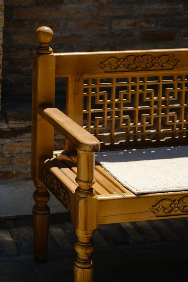 Authentic Moroccan furniture handmade in Marrakech with carved wood details